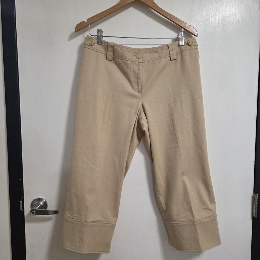 LOFT Womens Marisa Capri Pants Size 8 Beige Cropped Lace Hem Stretch Cotton